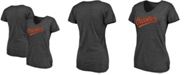 Fanatics Women's Heathered Charcoal Baltimore Orioles Wordmark Tri-Blend V-Neck T-shirt